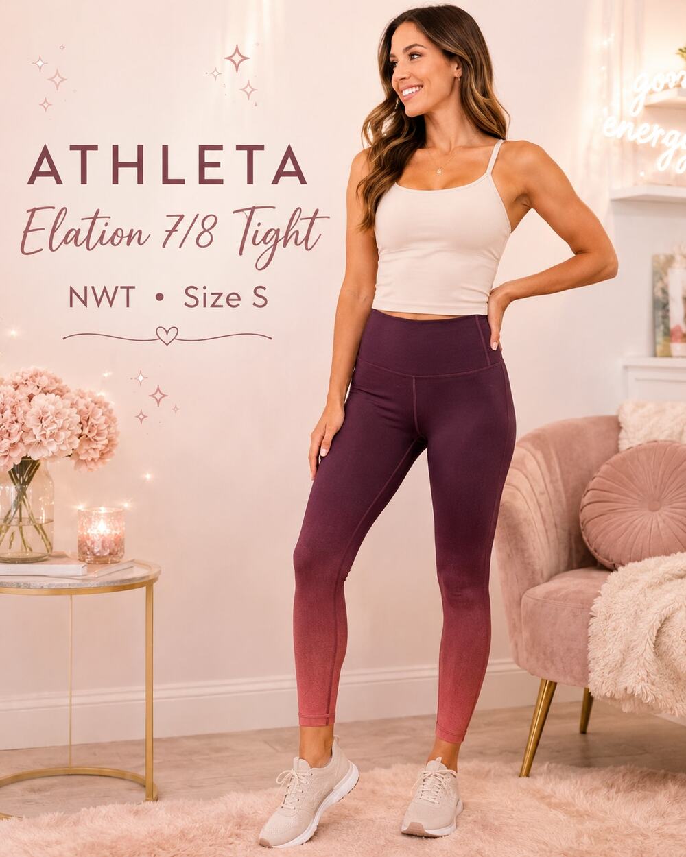 NWT Athleta Elation 7/8 Tight Leggings Ombre Plum Pink Size S